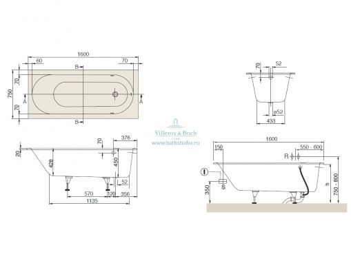 Квариловая ванна Villeroy&Boch Oberon 160